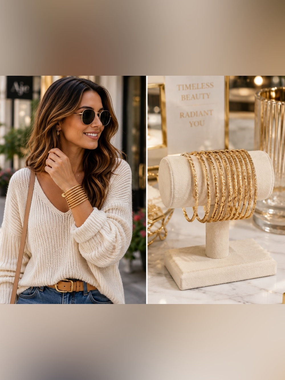 Glittery Gold Bangles Set | 10-Piece Stackable Bracelet Bundle